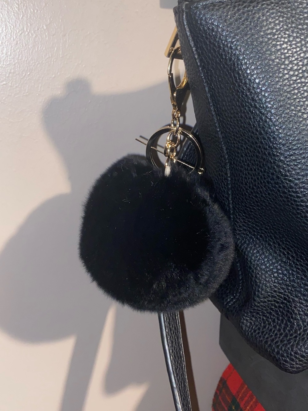 Black Faux Fur Pom Pom Keychain Bag Charm - Women Bags